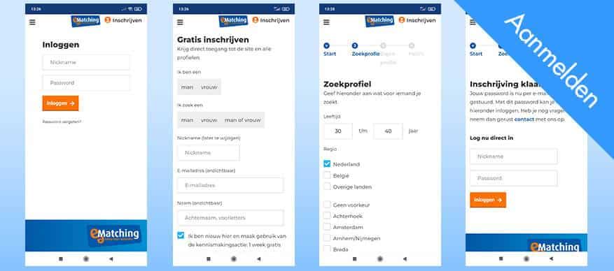 e-matching app aanmelden