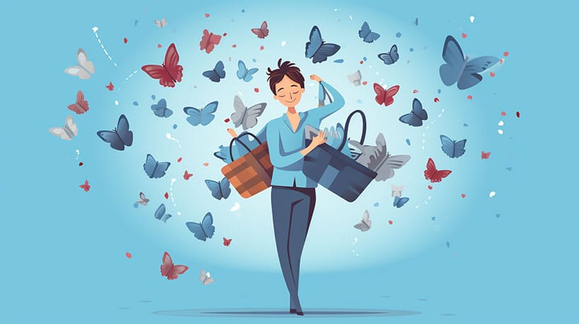 een persoon die een zware last van stress draagt