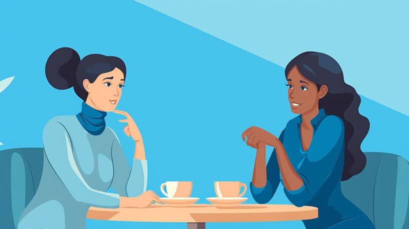een vrouw die haar beste vriendin in vertrouwen neemt tijdens een kopje koffie