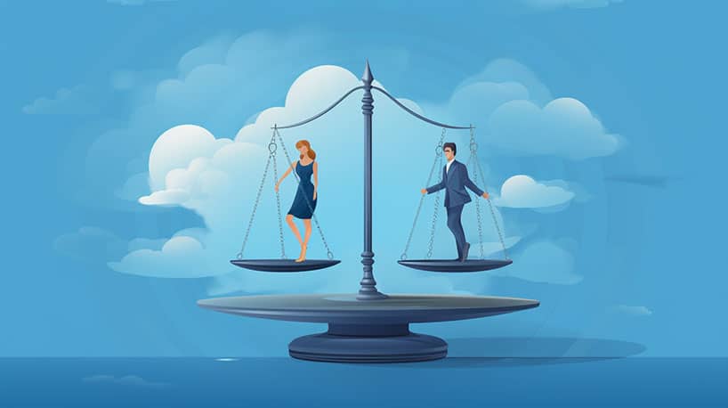 in balans zijnde weegschaal met twee partners