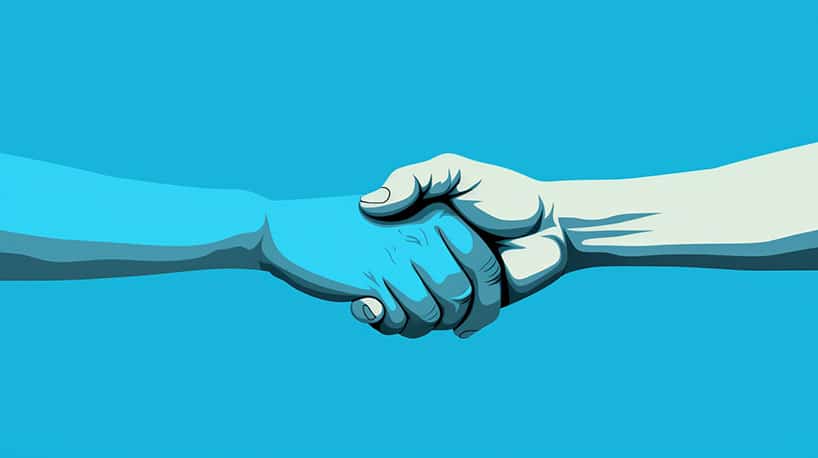 twee handen die elkaar vasthouden met gelijke kracht