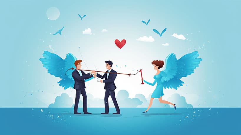 Cupido richt pijl op vrienden