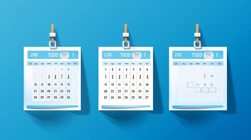 Een kalender met ruimte voor drie verschillende afspraken in één week