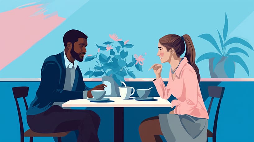 Een stel met verschillende opleidingsachtergronden zitten in een café