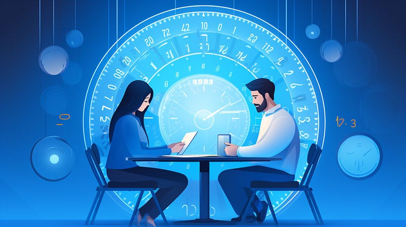 Twee mensen zitten aan een tafel met een rotatiesysteem van afspraakjes