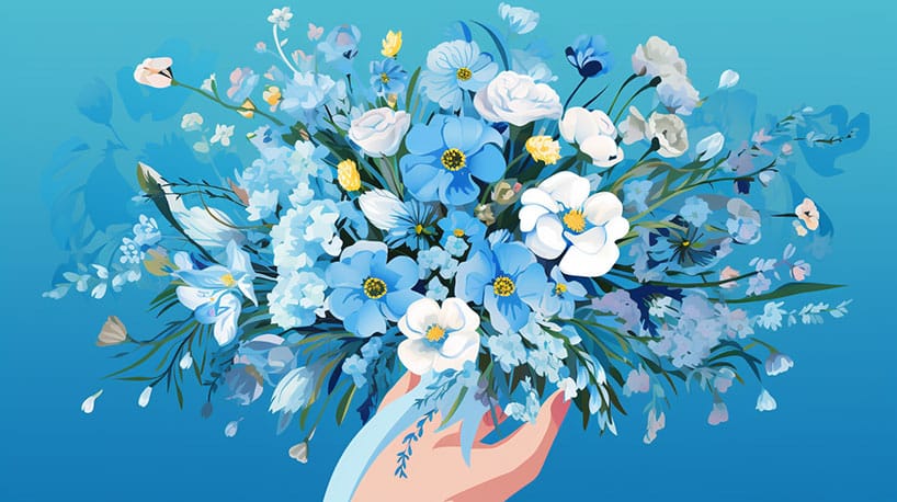 boeket bloemen met een ring verstopt tussen de bloesems