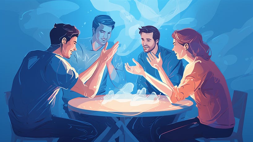 vriendengroep aan tafel