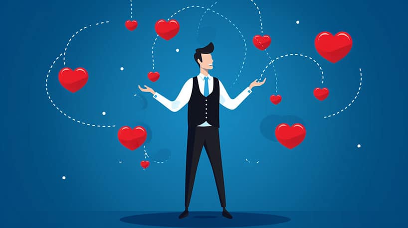 persoon die meerdere harten jongleert