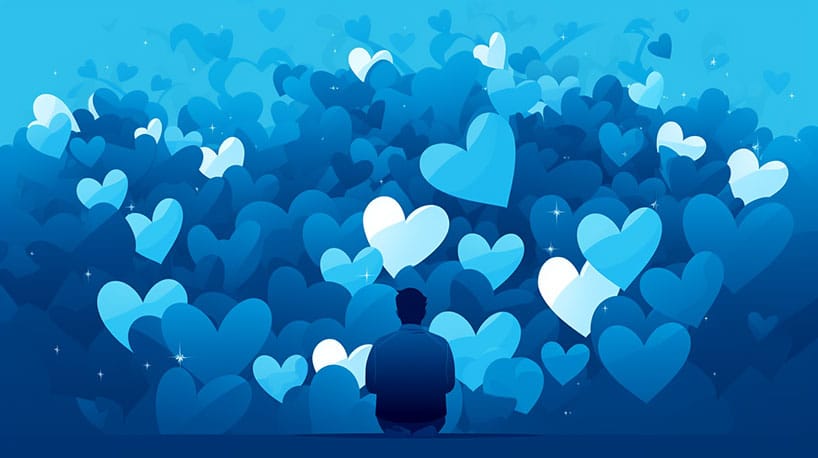 persoon omringd door meerdere harten