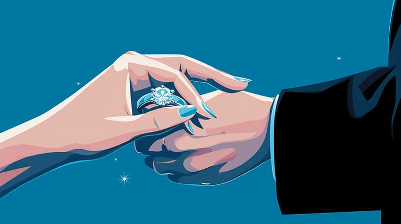 stel dat elkaars handen vasthoudt met een verlovingsring