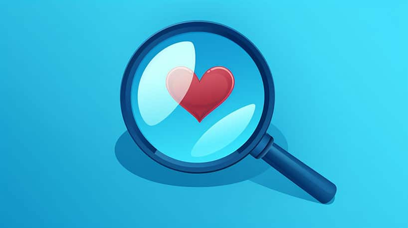 vergrootglas dat inzoomt op een enkel hart,