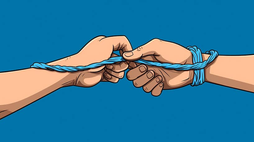 Twee handen die een vriendschapsarmband loslaten