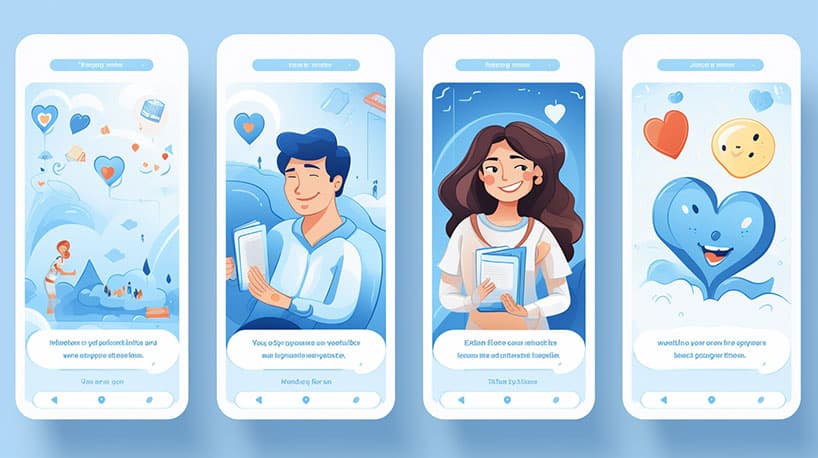 Visuele voorstellingen van datingprofielschermen, met secties die interesses, hobby's en levensstijlkeuzes benadrukken.