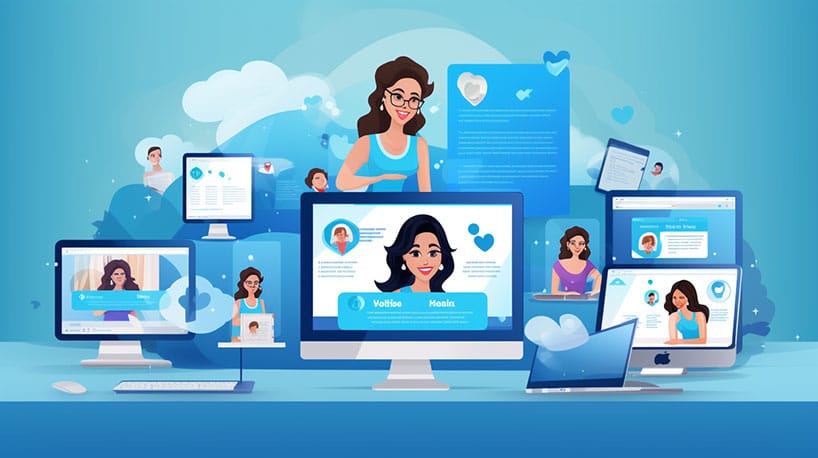 computerschermen die diverse homepage-ontwerpen van MILF-datingwebsites laten zien.