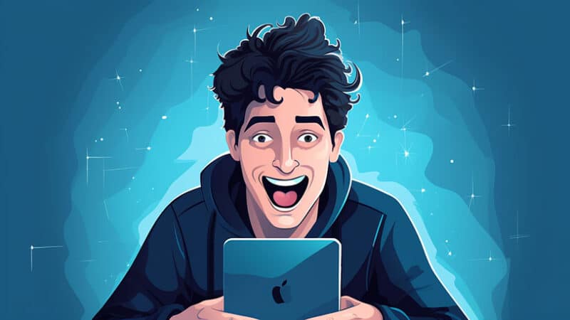 een persoon die een dating-app op hun telefoon gebruikt, die opgewonden maar een beetje nerveus kijkt bij het versturen van het eerste bericht.