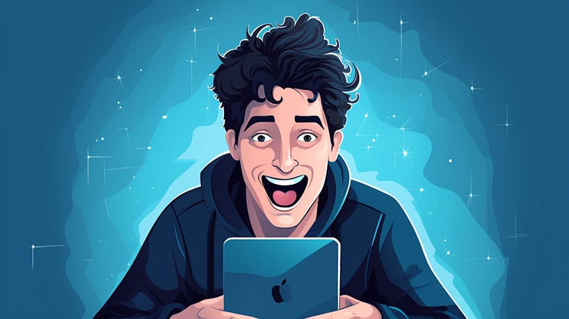een persoon die een dating-app op hun telefoon gebruikt, die opgewonden maar een beetje nerveus kijkt bij het versturen van het eerste bericht.