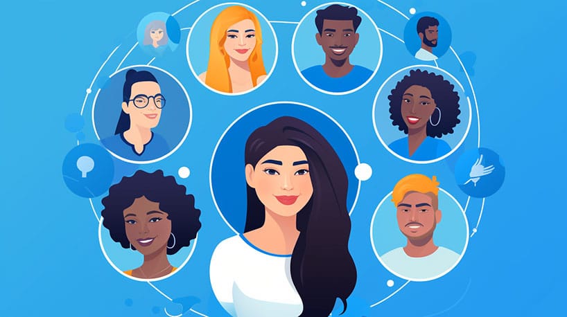 collage van diverse datingprofielen op een digitaal platform