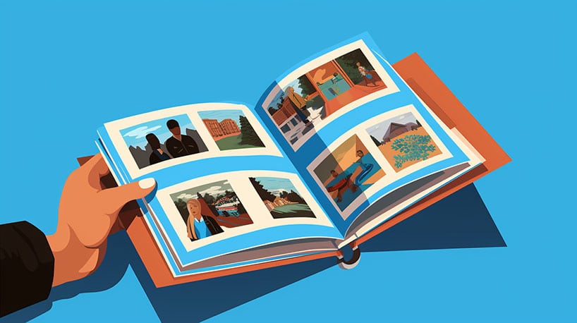 persoon die een fotoalbum vasthoudt met foto's van hun vroegere en huidige relatie