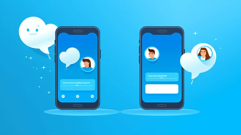 twee smartphones naast elkaar, elk met een e-mailgesprek