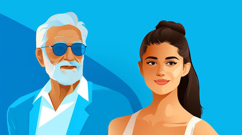 oudere man met jonge dame