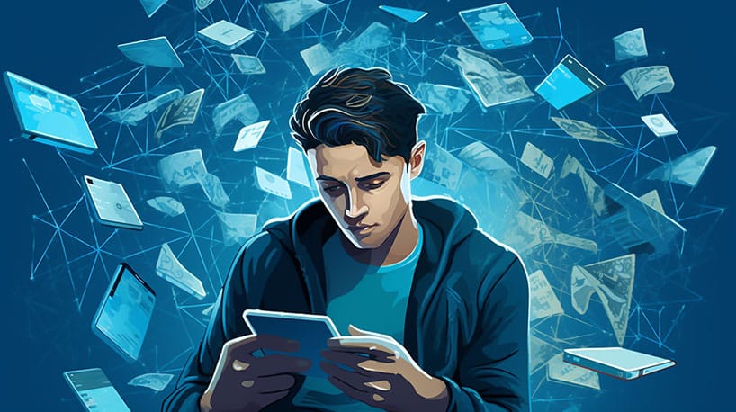 Man omringd door afgewezen telefoonnummers of geblokkeerde sociale media-accounts