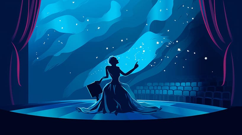 Persoon geniet alleen van theateroptreden, onafhankelijk genot