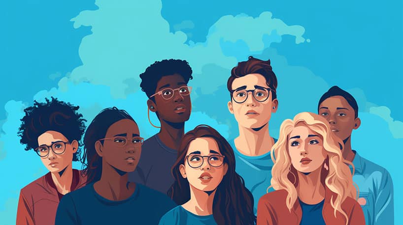 Verbaasde groep terwijl zelfverzekerde persoon relatieloosheid onthult