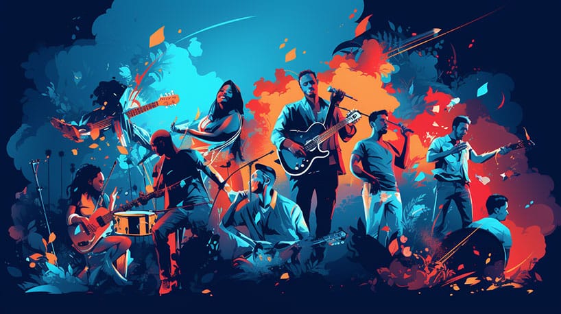 Collage van levendige festivals, diverse muziekstijlen en entertainment