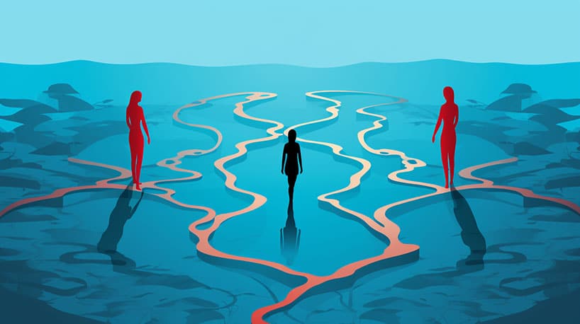 Paden scheiden: Symboliseert het einde van een relatie en de afzonderlijke wegen die individuen inslaan.