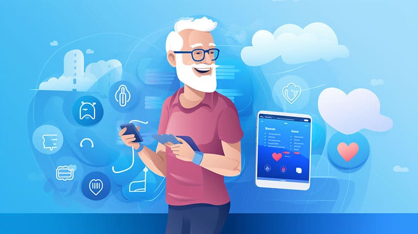 Senior navigeert dating-apps: platformkeuze proces.