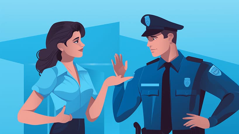 vrouw die bij een politieagent aangifte doet