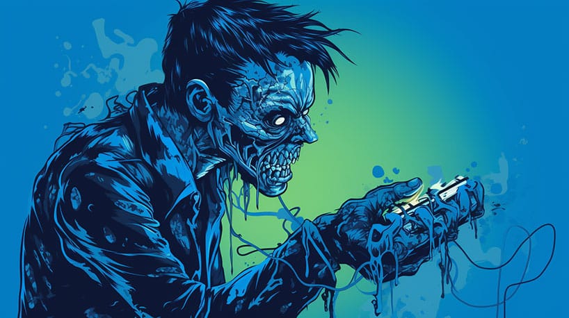 Zombie die een snoer loskoppelt 