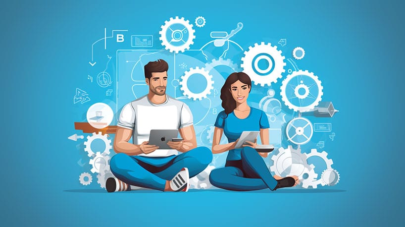 Een stel dat samen sport en werk bespreekt, illustreert multitasking.