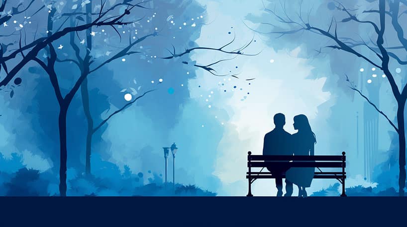 Stel zit op bankje, even los van stadse drukte.