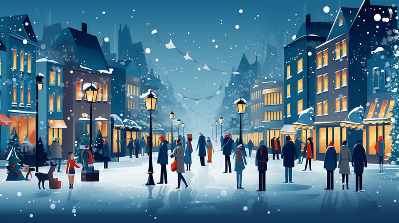 Feestelijke stad met kerstactiviteiten.