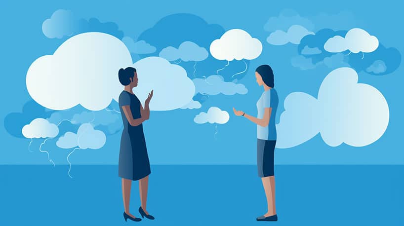 Illustratie van gesprek met gedachtesignalen over gevoelens