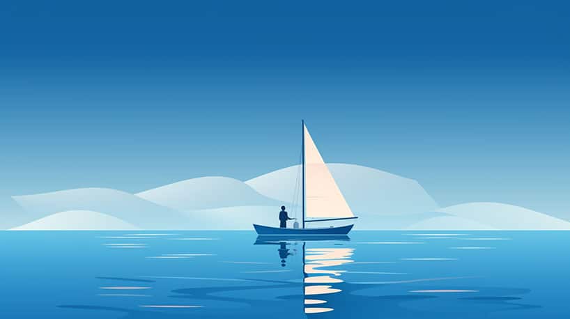 Man navigeert geduldig door online dating, kalme zeilboot op digitale zee.