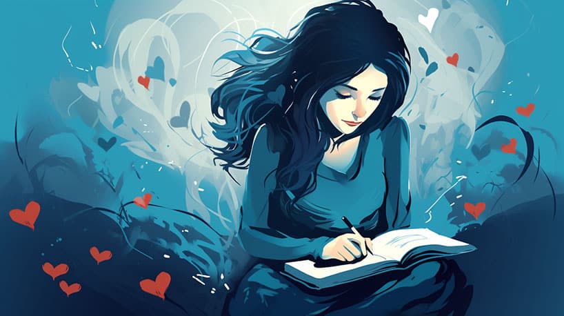 Persoon schrijft in dagboek over onbeantwoorde liefde.