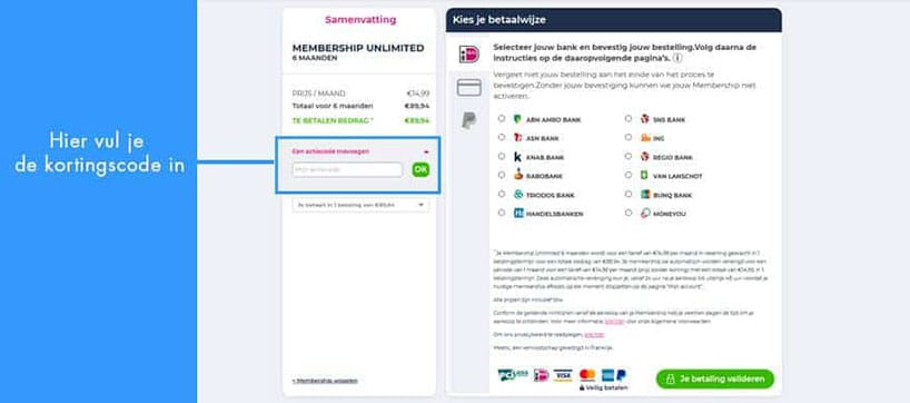 Lexa kortingscode invullen screenshot