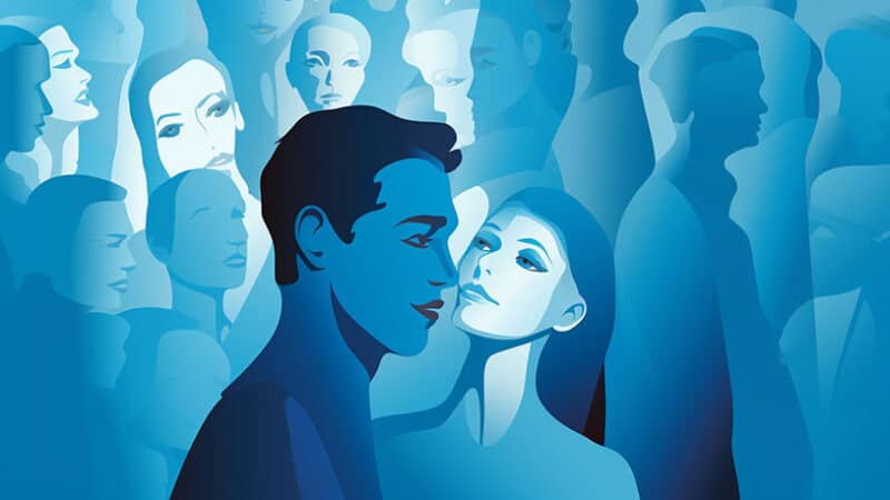 Verboden liefde: Twee mensen wisselen verlangende blikken uit.