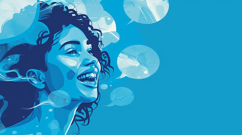 Een persoon met ontspannen houding en flirtige zinnen.