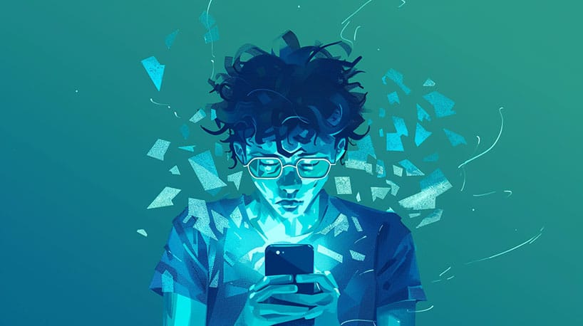 Iemand staart verbaasd naar telefoon met onbeantwoorde berichten