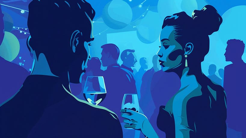 Persoon geeft compliment over outfit in nachtclub.