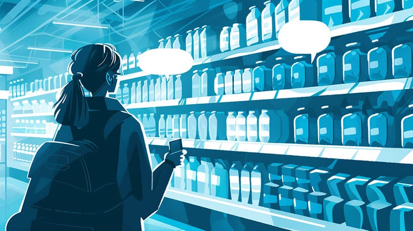 Persoon in supermarkt met gespreksopeningen