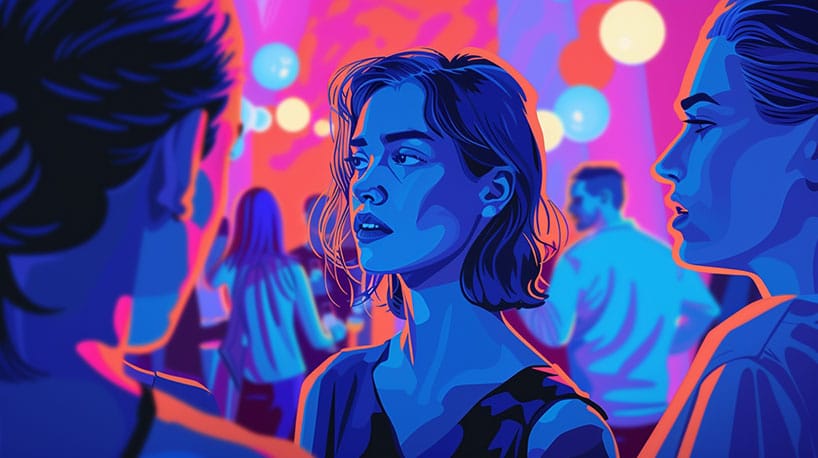 Persoon maakt oogcontact op feestje.