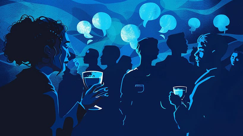 Persoon met drankje, openingszinnen tonend.