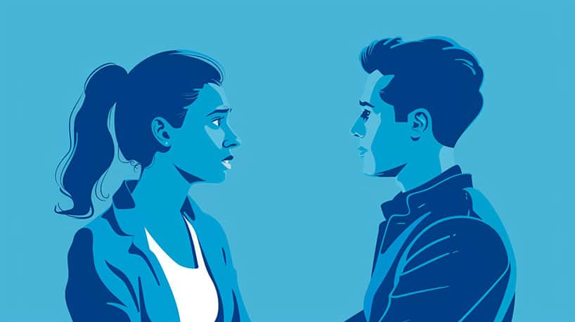 Vrouw praat gefrustreerd met afwezige echtgenoot.