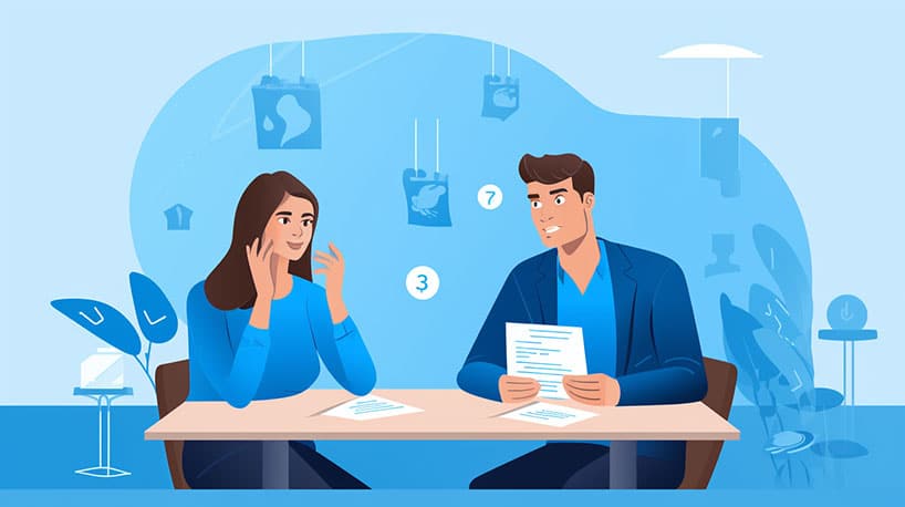 stel zit aan tafel met een checklist van financiële vragen voor zich
