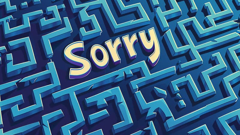 doolhof met "Sorry" in het midden, moeilijk pad.