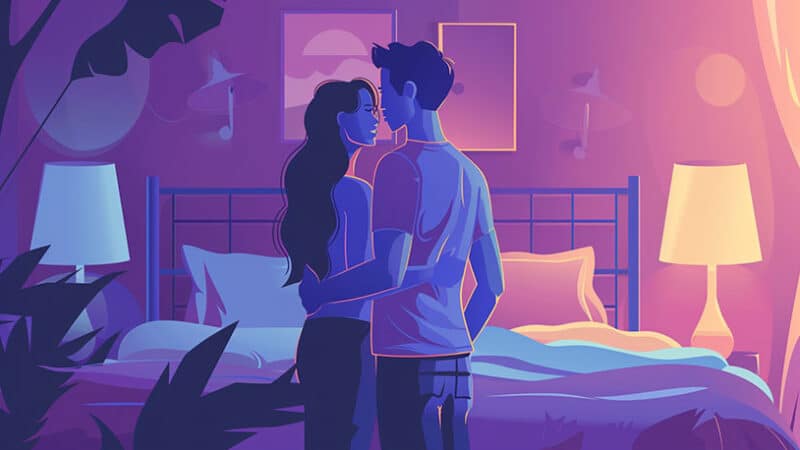 one night stand: stel in een slaapkamer.